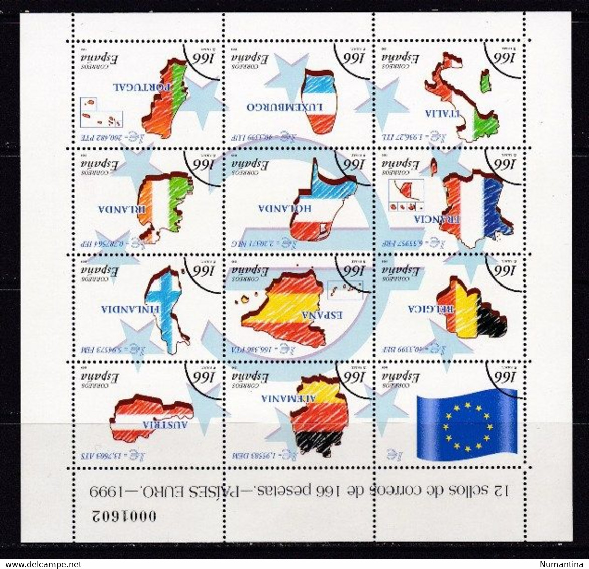 ESPAÑA - 1999 - Edifil 3632M/3643M - MUESTRA - Paises Del Euro - Valor Catalogo 90 € - Blocs & Hojas