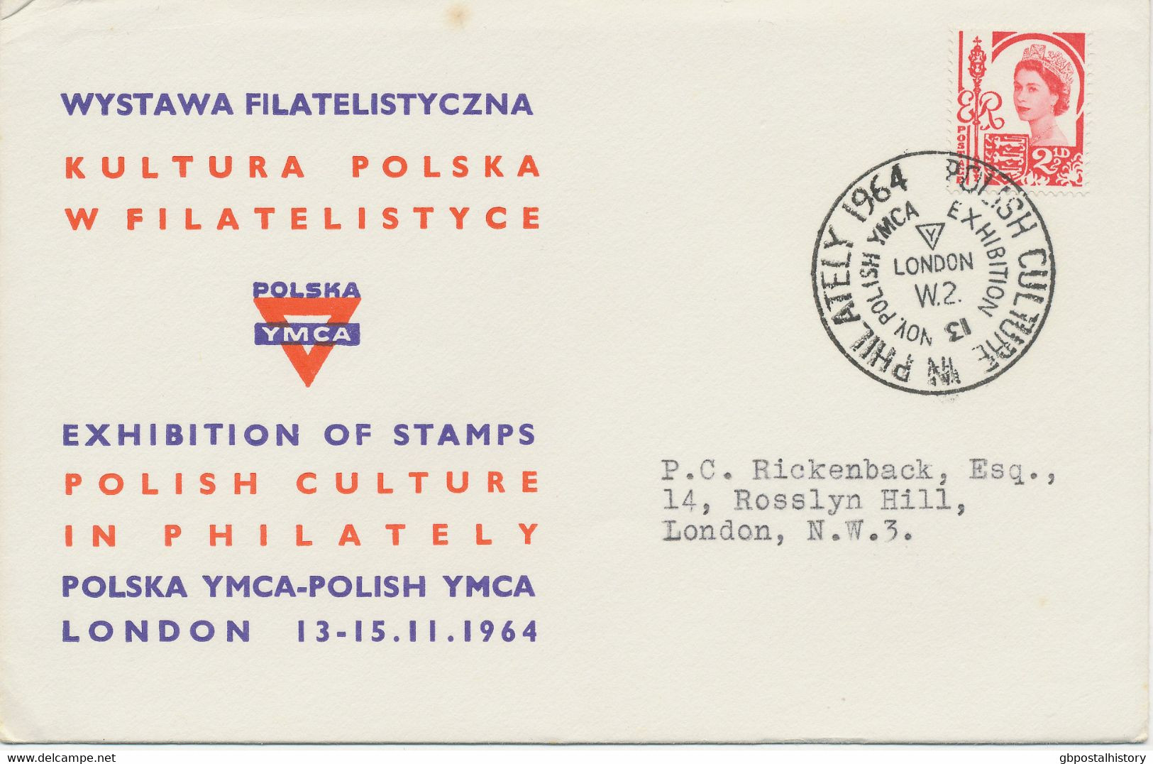 GB SPECIAL EVENT POSTMARK POLISH CULTURE IN PHILATELY 1964 POLISH YMCA EXHIBITION LONDON W.2. - Brieven En Documenten