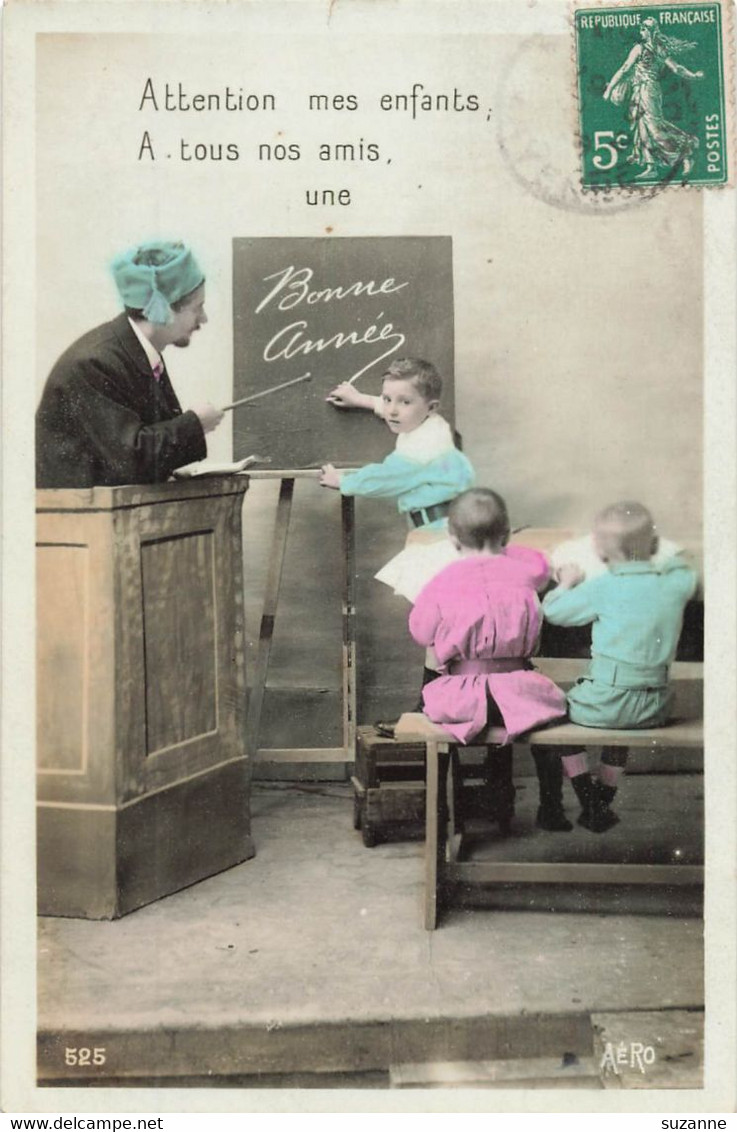 Thème école - Carte Ancienne (1908) De Bonne Année - écriture Au Tableau - 525 Aéro éd. - Ecoles