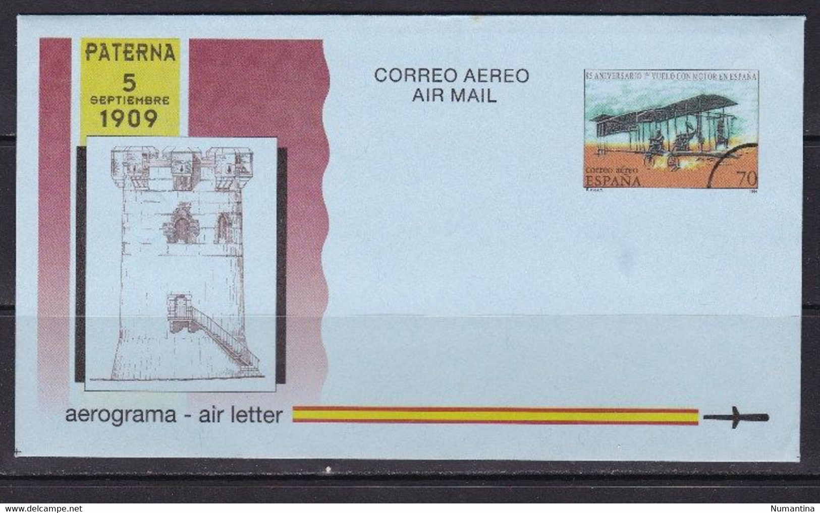 ESPAÑA - 1994 - Edifil 219M - Aerograma - MUESTRA - Primer Vuelo Aereo En España - Blocs & Hojas
