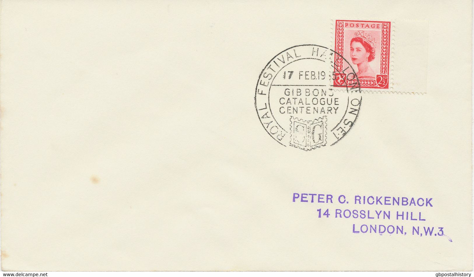 GB SPECIAL EVENT POSTMARK 1965 ROYAL FESTIVAL HALL LONDON S.E.1 GIBBONS CATALOGUE CENTENARY - Lettres & Documents