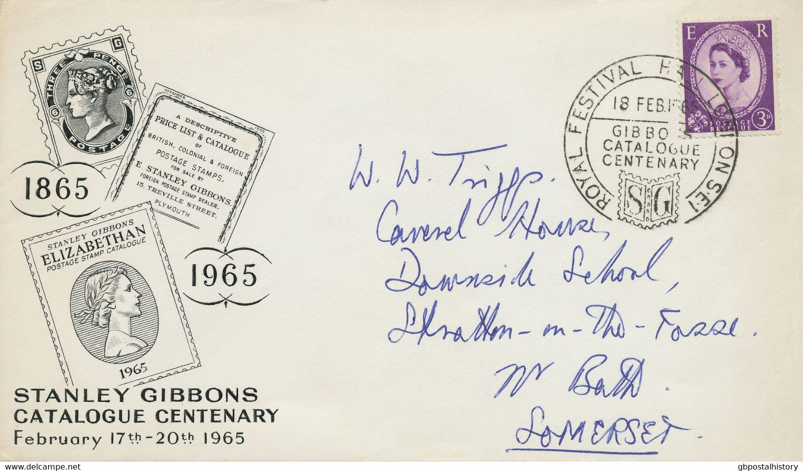 GB SPECIAL EVENT POSTMARK 1965 ROYAL FESTIVAL HALL LONDON S.E.1 GIBBONS CATALOGUE CENTENARY - Lettres & Documents