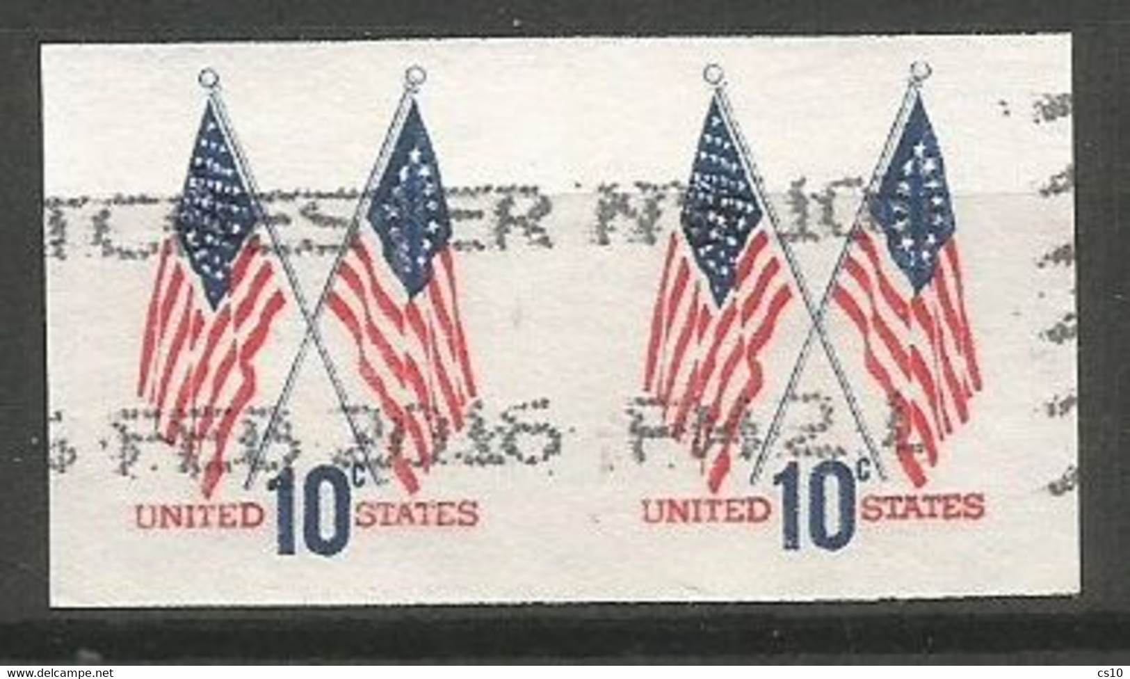 USA 1973 Crossed Flags Regular Issue - Nice Variety On Coil Pair IMPERFORATED - SC.#1519a - Used - Roulettes