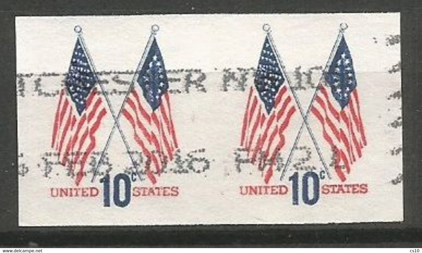 USA 1973 Crossed Flags Regular Issue - Nice Variety On Coil Pair IMPERFORATED - SC.#1519a - Used - Roulettes (Numéros De Planches)