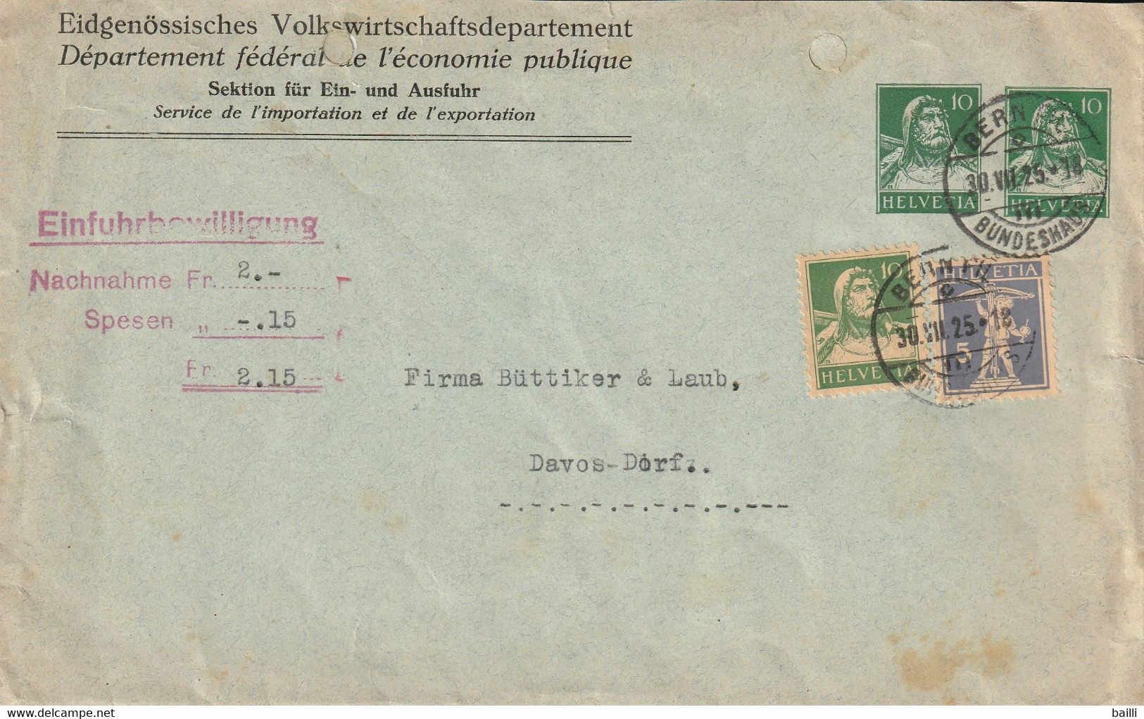 Suisse Entier Postal Privé Bern 1925 - Ganzsachen