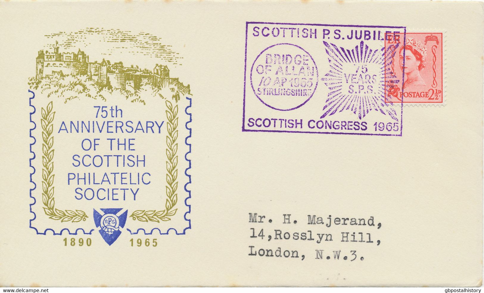 GB SPECIAL EVENT POSTMARK 1965 SCOTTISH P.S. JUBILEE SCOTTISH CONGRESS 1965 BRIDGE OF ALLAN STIRLINGSHIRE - Struck In - Storia Postale