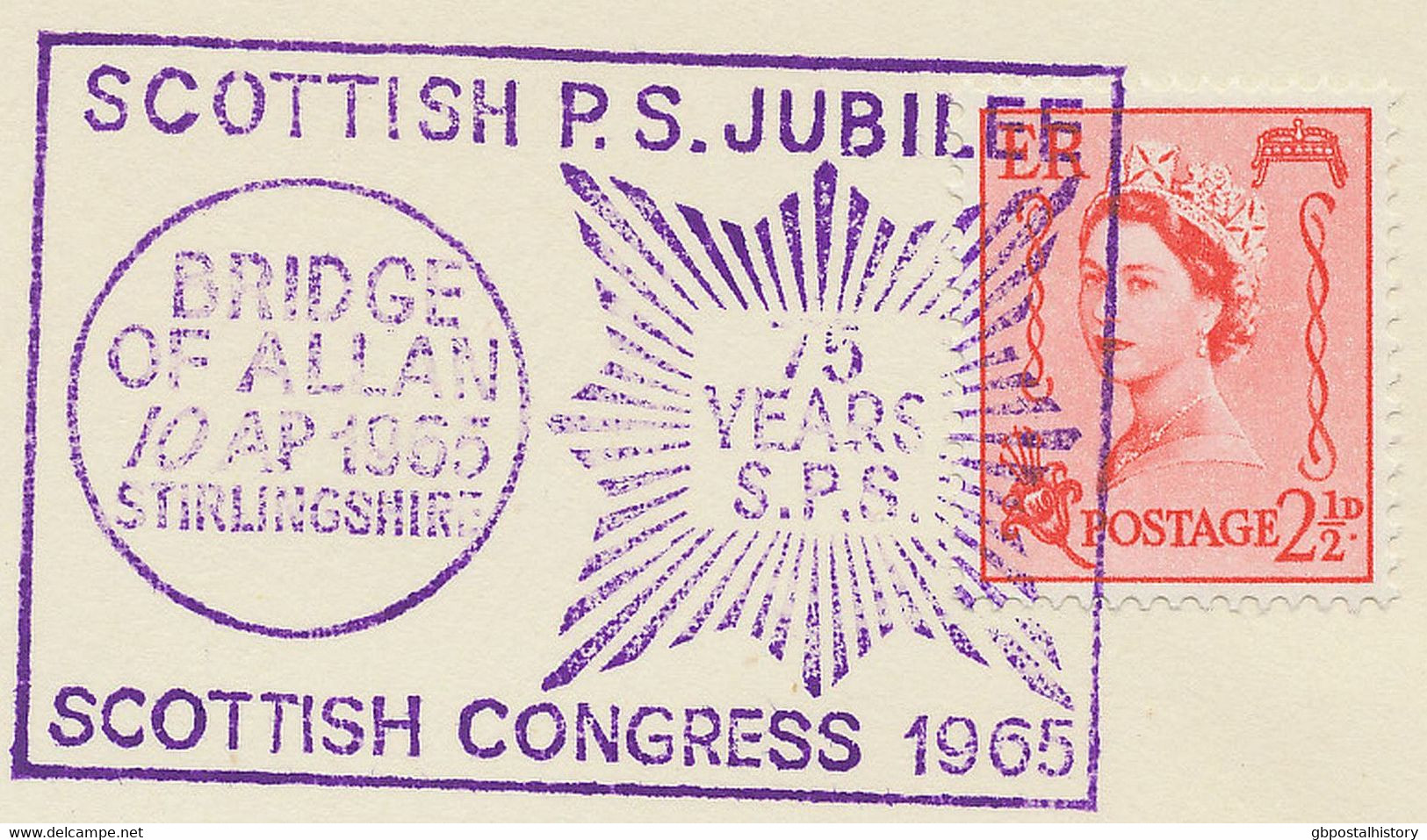 GB SPECIAL EVENT POSTMARK 1965 SCOTTISH P.S. JUBILEE SCOTTISH CONGRESS 1965 BRIDGE OF ALLAN STIRLINGSHIRE - Struck In - Lettres & Documents