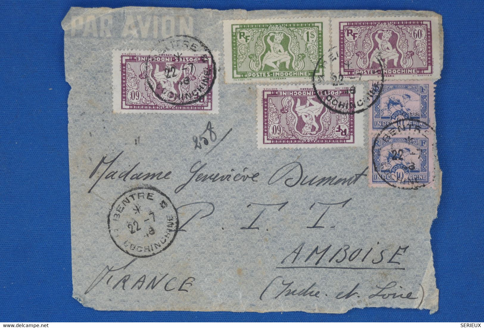 AV11 INDOCHINE  LETTRE DEVANT.1948  D UNE PURE ARCHIVE + AFFR. INTERESSANT - Poste Aérienne