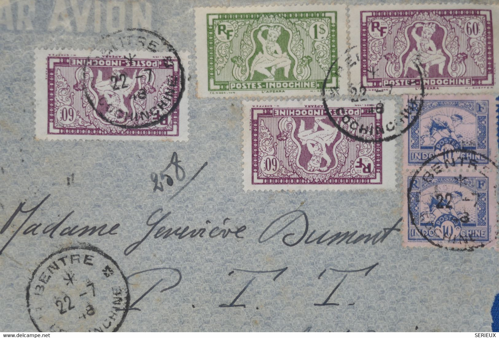 AV11 INDOCHINE  LETTRE DEVANT.1948  D UNE PURE ARCHIVE + AFFR. INTERESSANT - Posta Aerea