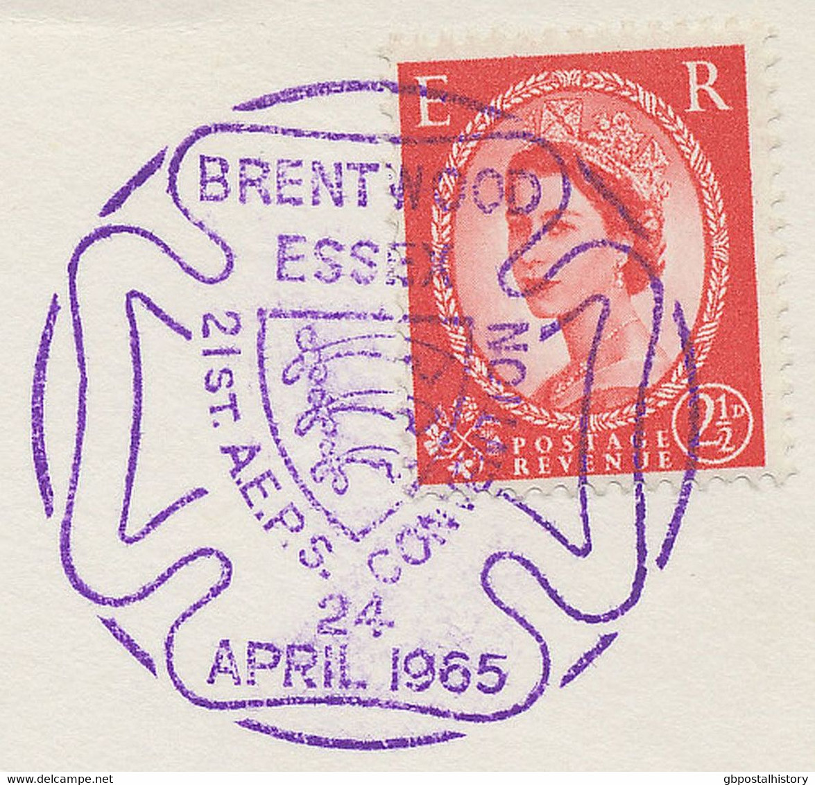 GB SPECIAL EVENT POSTMARK 1965 BRENTWOOD ESSEX 21ST. A.E.P.S. CONVENTION - Struck In Violet - Cartas & Documentos