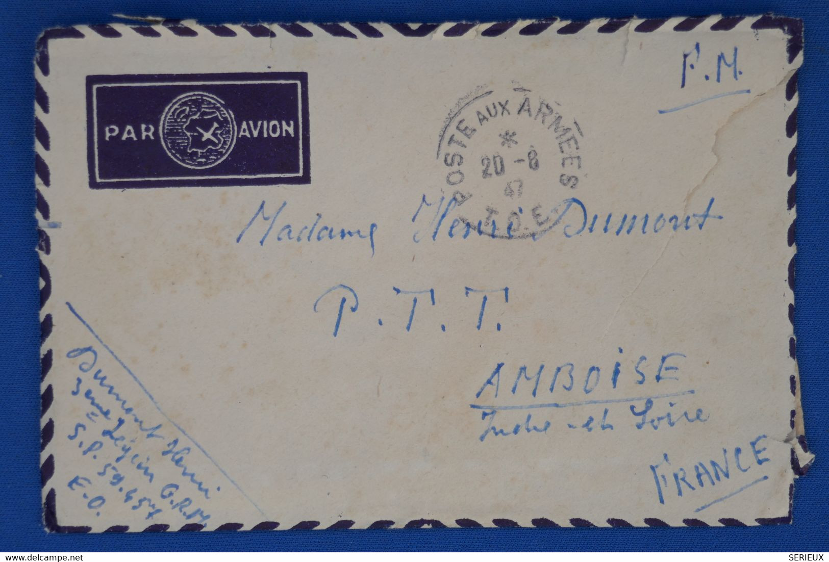 AV11 INDOCHINE  LETTRE  PURE ARCHIVE DUMONT .TOUCHANT 1947  POUR AMBOISE FRANCE +TEMOIGNAGE+ DESSINS + AFFR. INTERESSANT - Covers & Documents