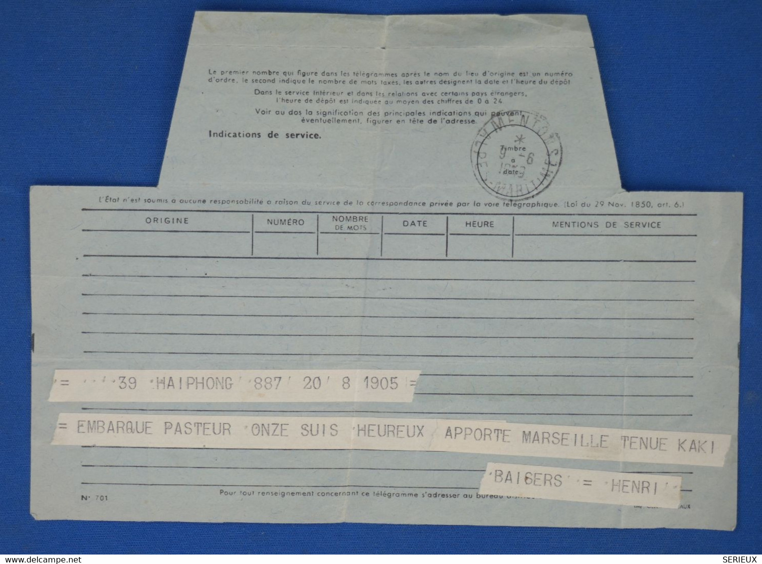 AV11 INDOCHINE  LETTRE AEROGRAMME  PURE ARCHIVE DUMONT .TOUCHANT 1949 HAIPHONG  +TEMOIGNAGE+ ++ - Cartas & Documentos