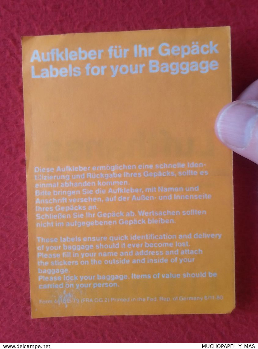 ANTIGUO JUEGO DE 2 ETIQUETAS OLD LABELS AIRLINES LÍNEAS AÉREAS BAGGAGE TAG....LUFTHANSA AIR LINES GERMANY AUFKLEBER..VER - Aufklebschilder Und Gepäckbeschriftung