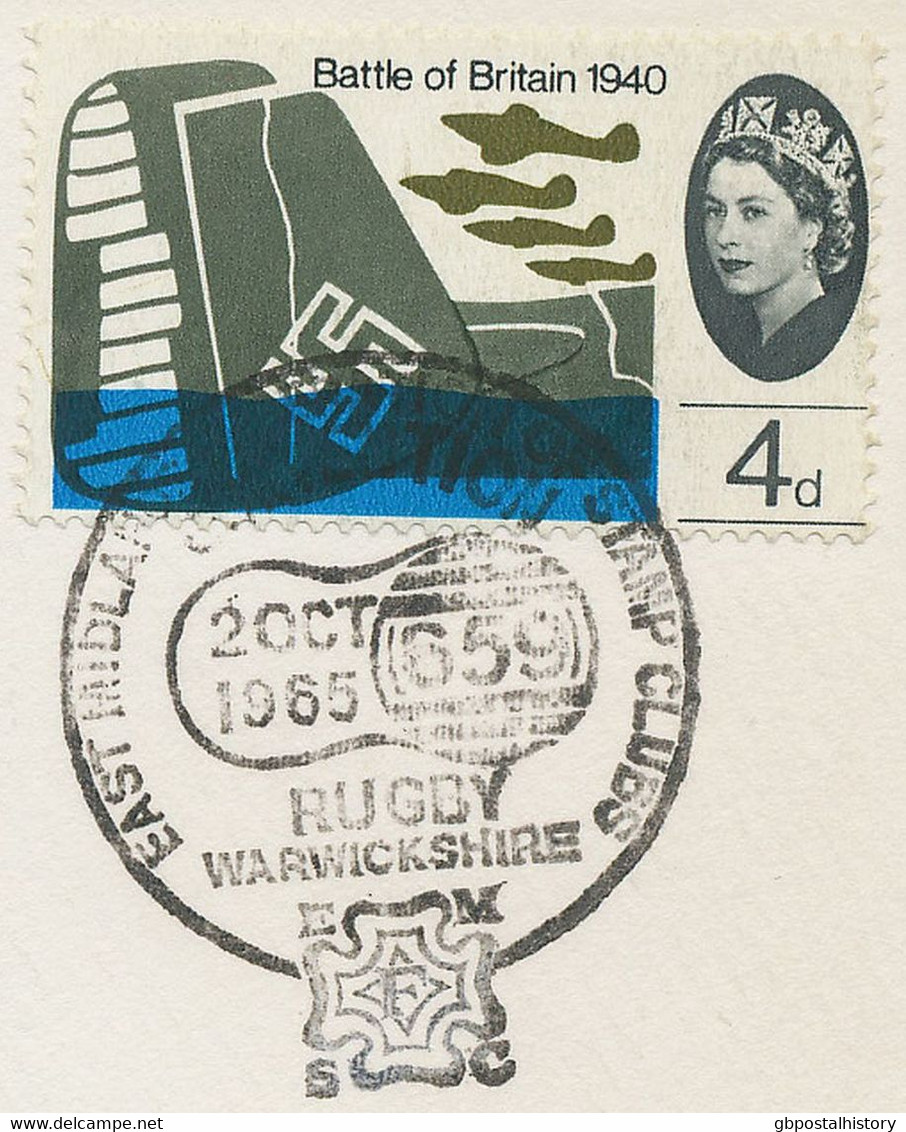 GB SPECIAL EVENT POSTMARK 1965 EAST MIDLANDS FEDERATION OF STAMP CLUBS CONVENTION RUGBY WARWICKSHIRE - Briefe U. Dokumente