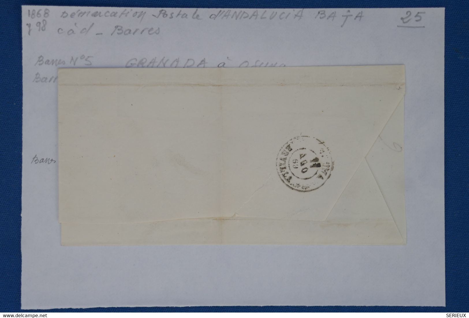 AV12 ESPANA BELLE LETTRE 1869 + ANDALUCIA  BAJA   MALAGA POUR OSUNA    ++BARRES N° 6 ++++ AFFRANCH. INTERESSANT - Cartas & Documentos