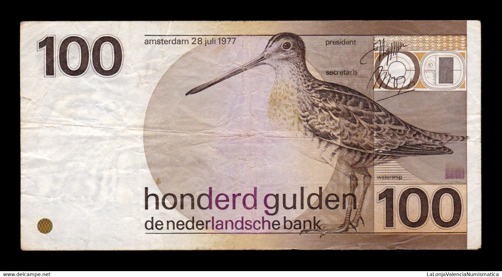 Holanda Netherlands 100 Gulden 1977 Pick 97 BC/MBC F/VF - 100 Florín Holandés (gulden)