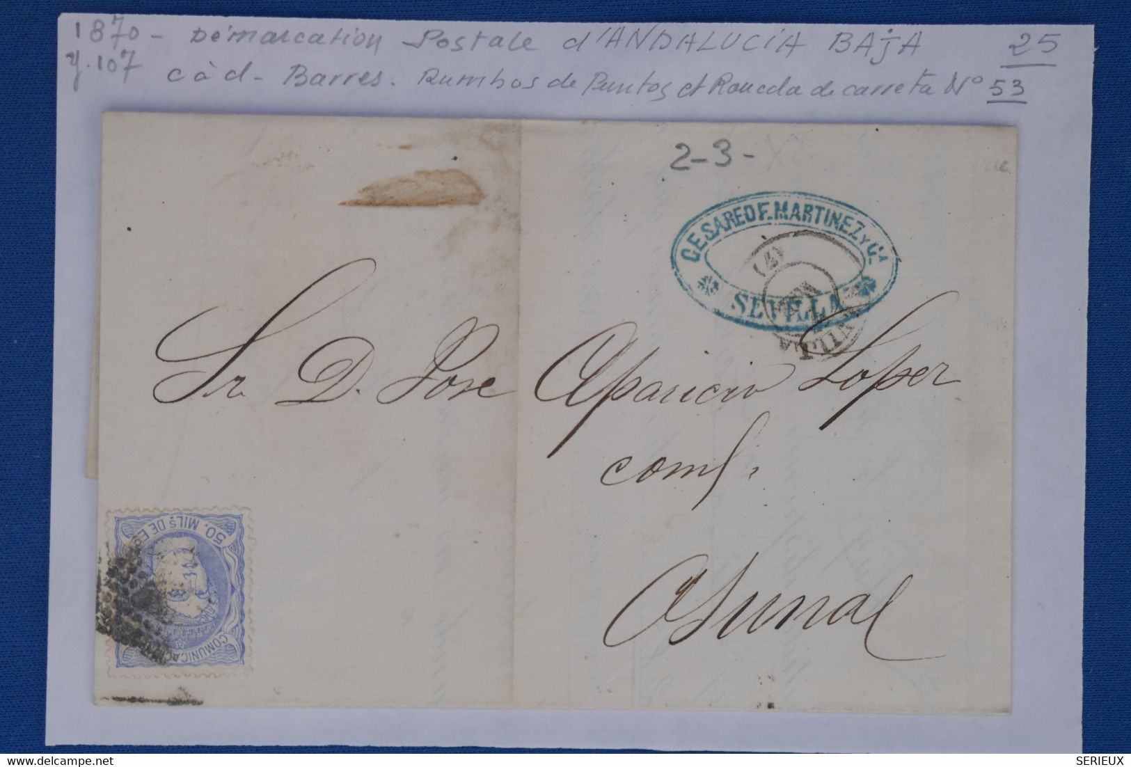 AV12 ESPANA BELLE LETTRE 1870  + ANDALUCIA   BAJA   SEVILLA  POUR OSUNA    +++ AFFRANCH. INTERESSANT - Cartas & Documentos