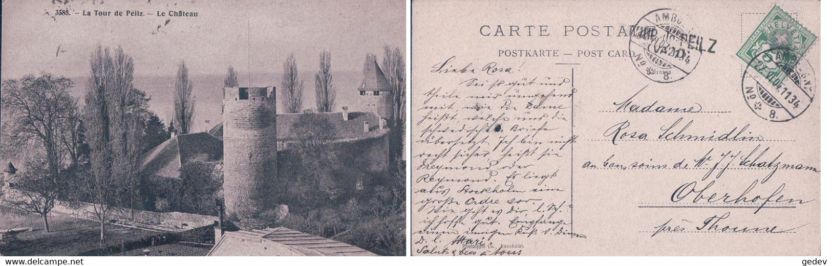 La Tour De Peilz VD, Le Château + Cachet Linéaire TOUR De PEILZ VAUD (27.6.1907) - La Tour-de-Peilz