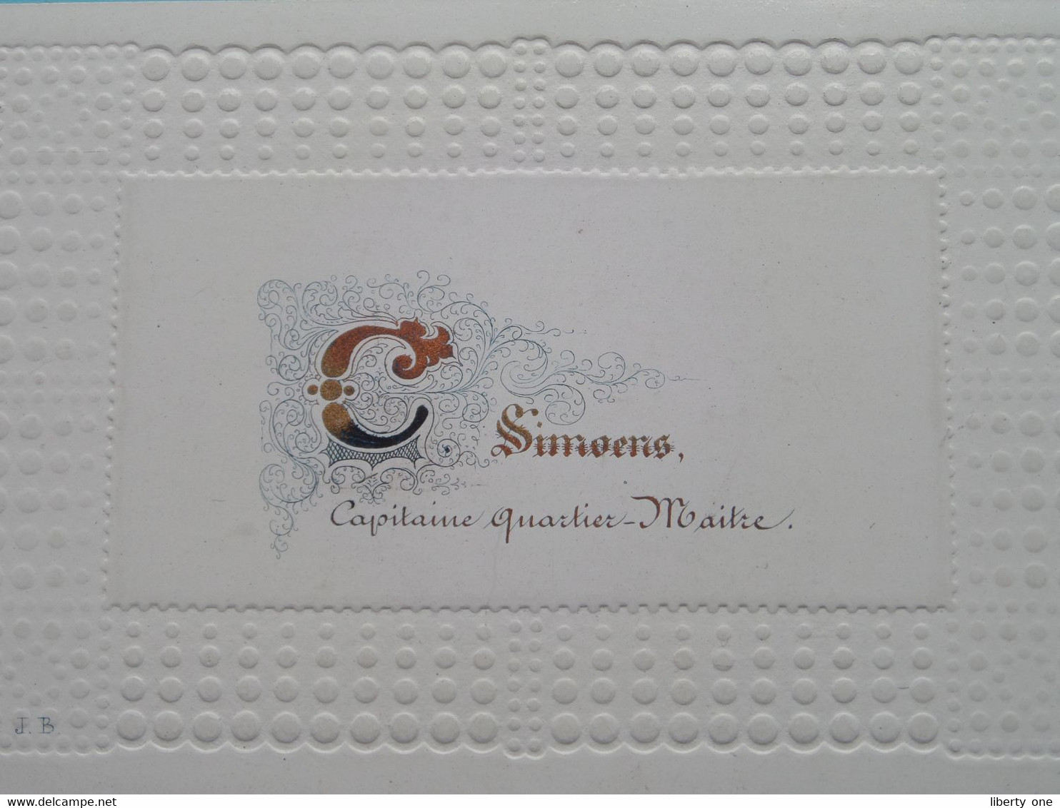 C. SIMOENS Capitaine Quartier-Maitre ( Porcelein / Porcelaine ) Form. +/- 10 X 6,5 Cm. ( Militair ) ! - Cartes De Visite