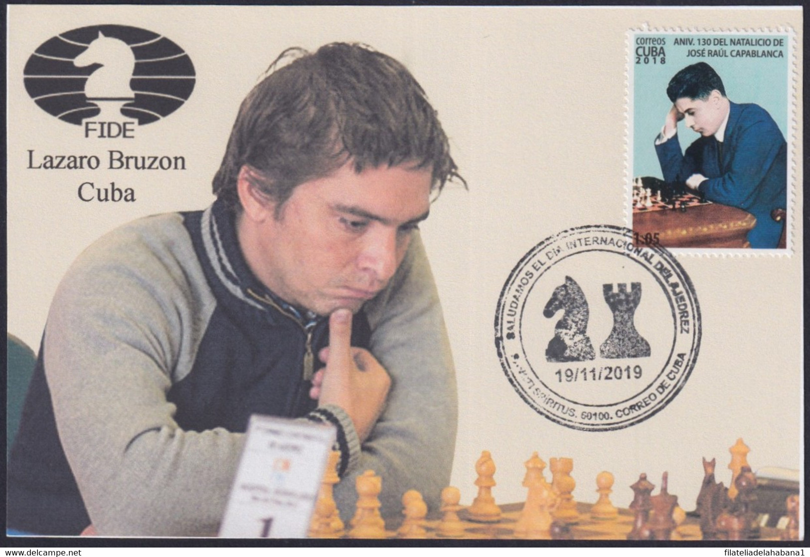 TMA-719 CUBA 2019 SPECIAL CANCEL MAXIM CARD. CHESS AJEDREZ LAZARO BRUZON. - Tarjetas – Máxima