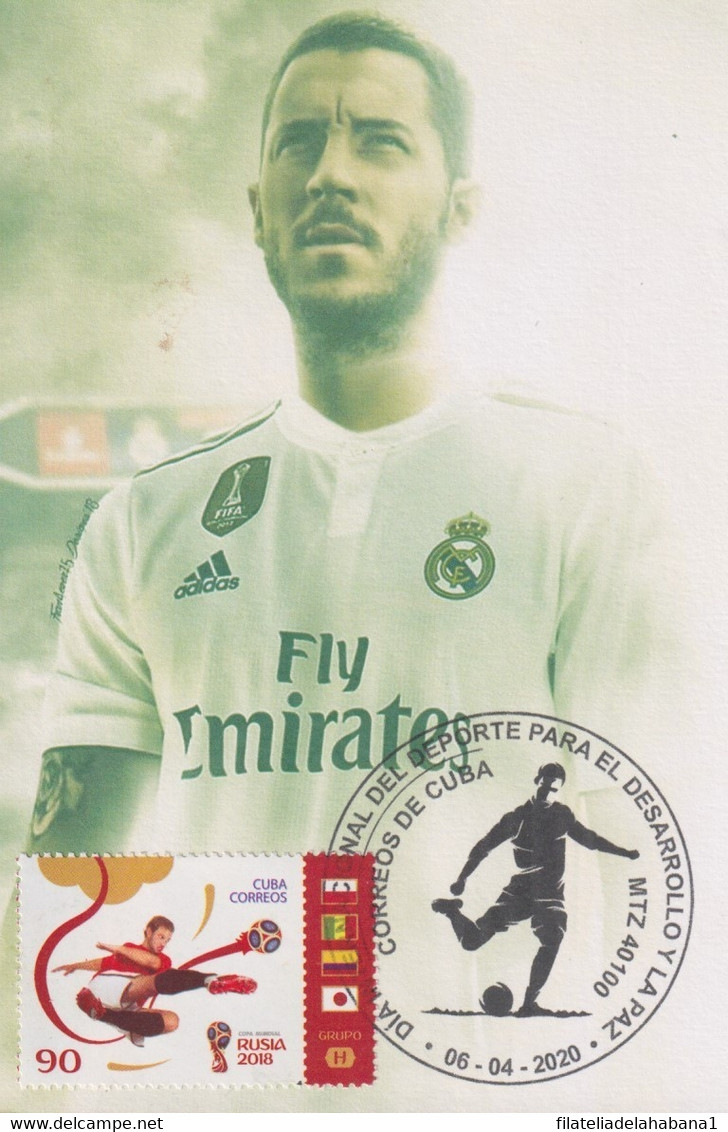 TMA-709 CUBA 2020 SPECIAL CANCEL MAXIM CARD. SOCCER EDEN HAZARD REAL MADRID. - Maximum Cards