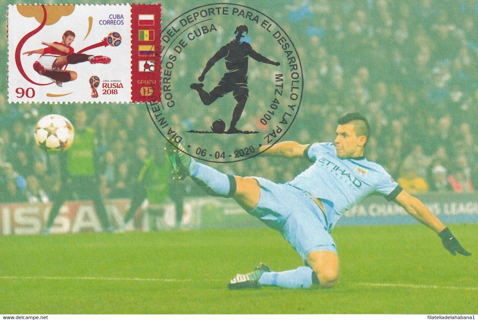 TMA-705 CUBA 2020 SPECIAL CANCEL MAXIM CARD. SOCCER SERGIO KUN AGUERO MANCHESTER CITY. - Cartes-maximum