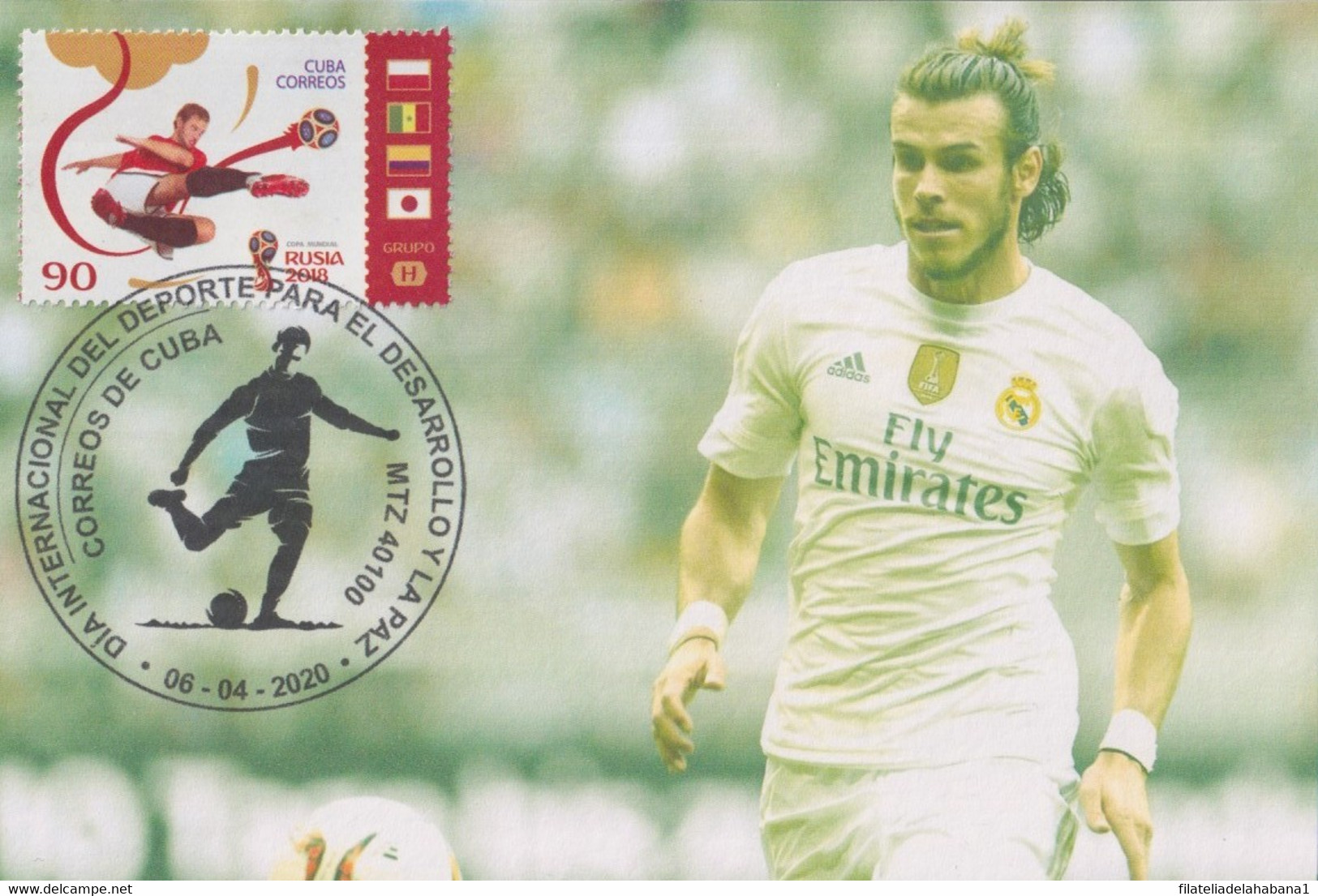 TMA-703 CUBA 2020 SPECIAL CANCEL MAXIM CARD. SOCCER GARETH BALE REAL MADRID. - Cartes-maximum