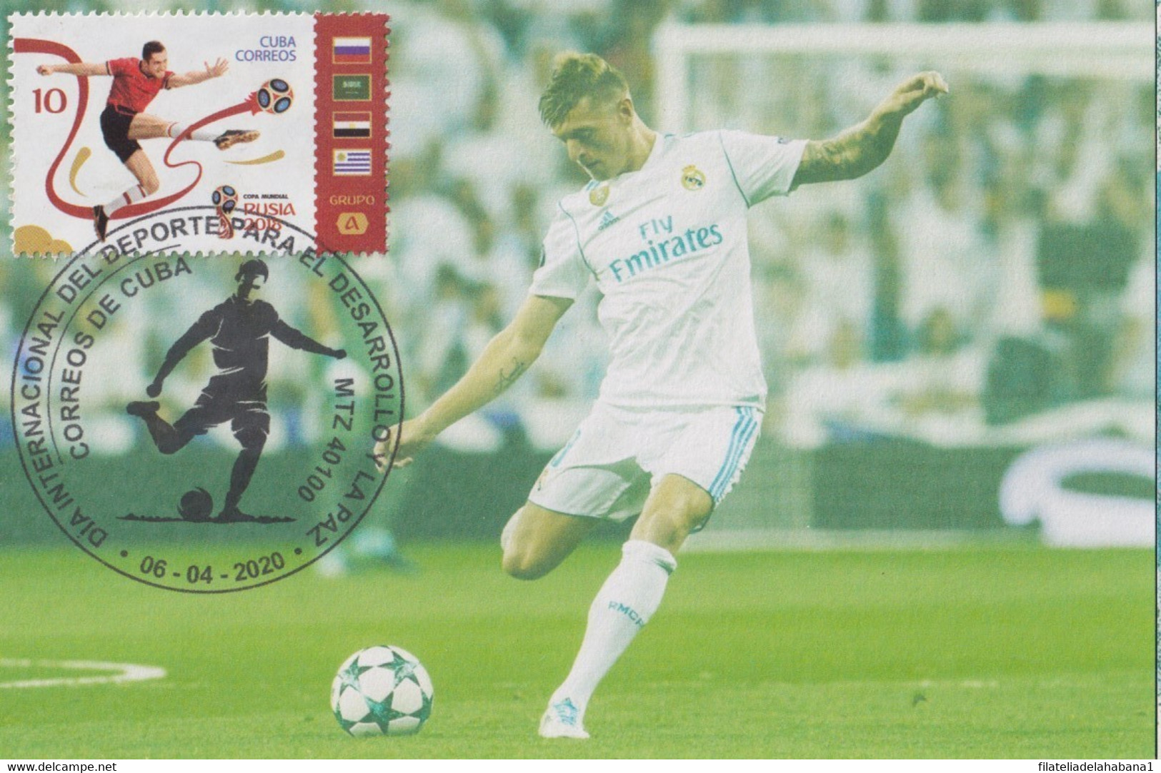 TMA-702 CUBA 2020 SPECIAL CANCEL MAXIM CARD. SOCCER TONI KROOS REAL MADRID. - Cartes-maximum