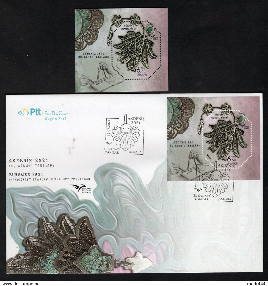Turkey/Turquie 2021 - Euromed Jewellery - Mediterranean Jewellery - Joint Issue - FDC + Minisheet + Flyer - Superb*** - Lettres & Documents