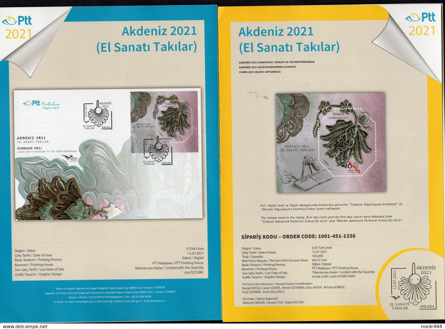 Turkey/Turquie 2021 - Euromed Jewellery - Mediterranean Jewellery - Joint Issue - FDC + Minisheet + Flyer - Superb*** - Brieven En Documenten