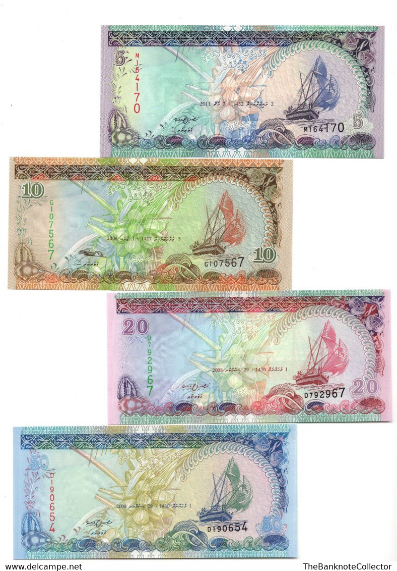 Maldives 5 10 20 And 50 Rufiyaa 2006-2011 4 Pieces Set UNC - Maldives