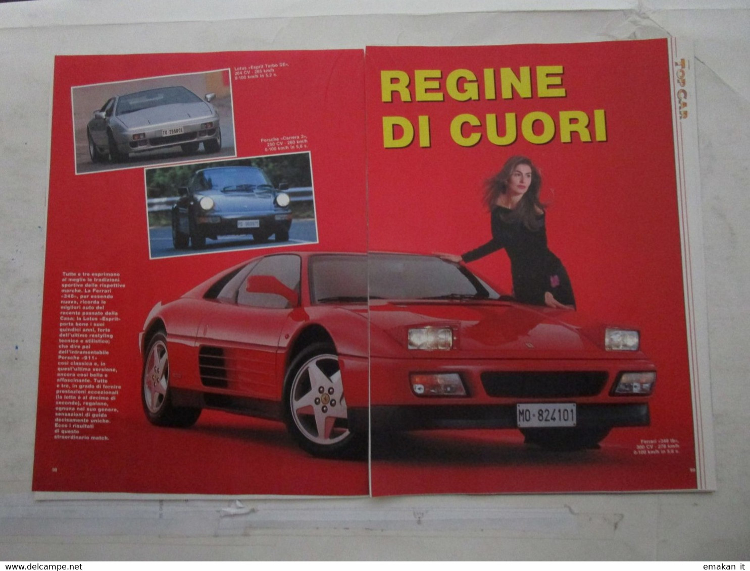 # ARTICOLO / CLIPPING FERRARI 348 Tb / LOTUS ESPRIT TURBO / PORSCHE CARRERA 2 - First Editions