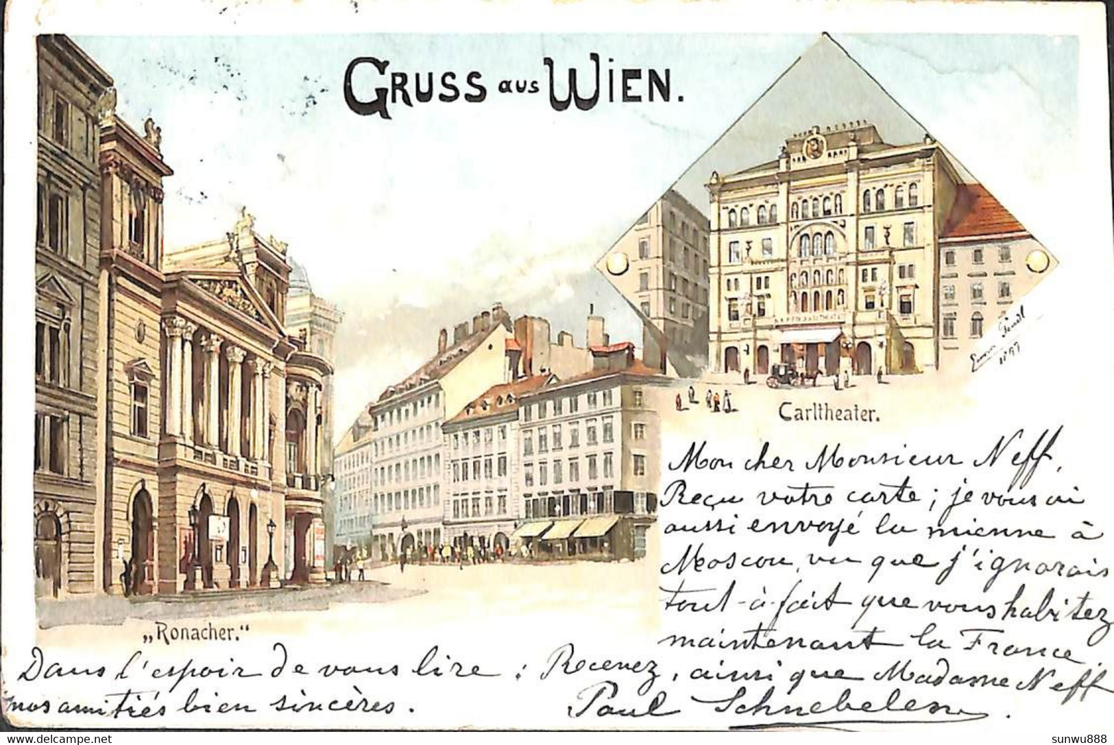 Gruss Aus Wien - Ronacher Carltheater Litho Colors 1902 - Wien Mitte