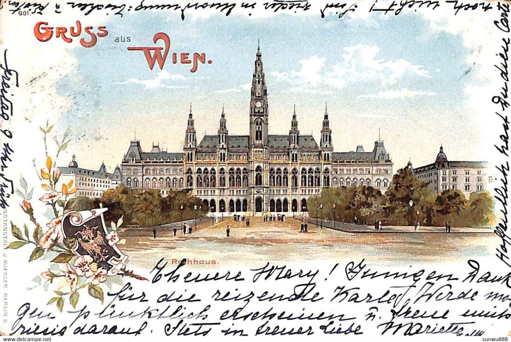 Gruss Aus Wien - Rathaus Litho Colors 1898 J. Miesler - Wien Mitte