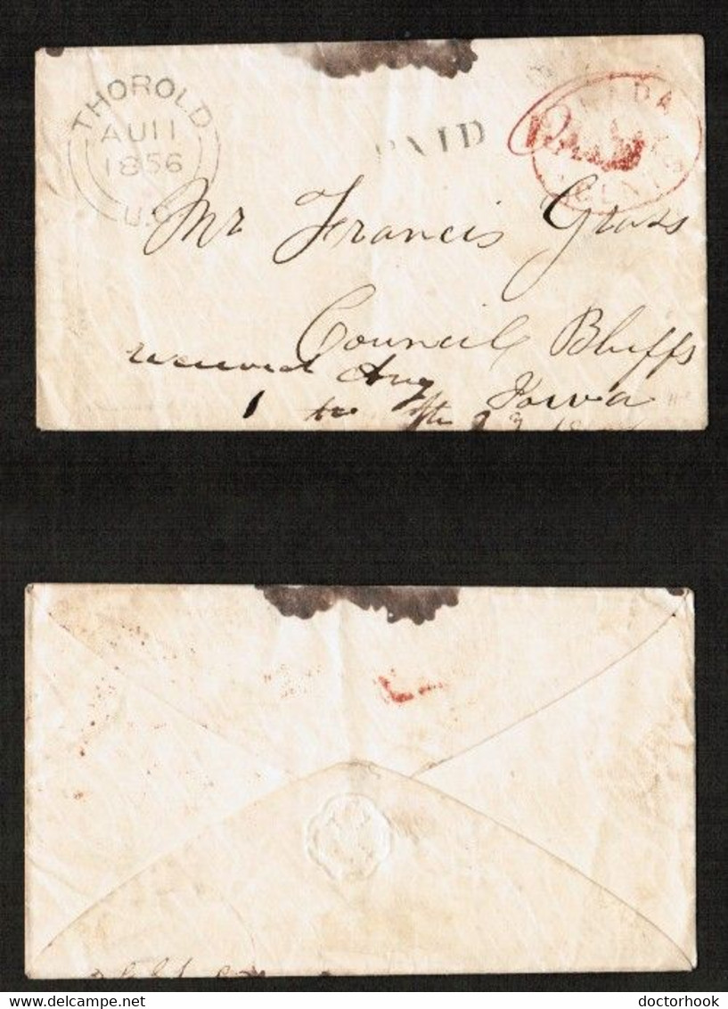 UPPER CANADA   1856 UPPER CANADA STAMPLESS COVER---(AUG/11/1856)---COVER 407 - Brieven En Documenten