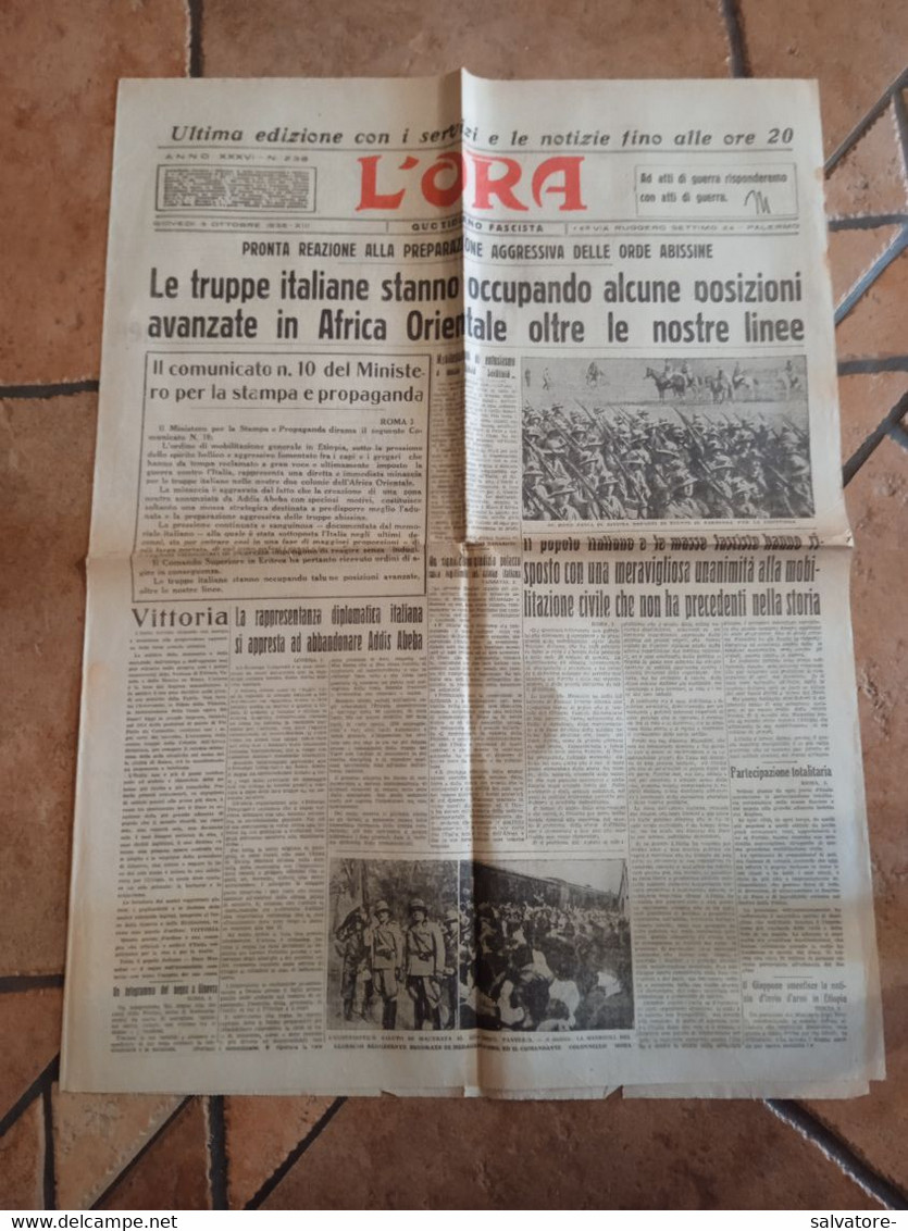 GIORNALE L'ORA - 3 OTTOBRE 1935 - Guerra 1939-45