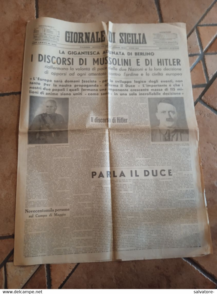 GIORNALE DI SICILIA 29 SETTEMBRE  1937 - War 1939-45