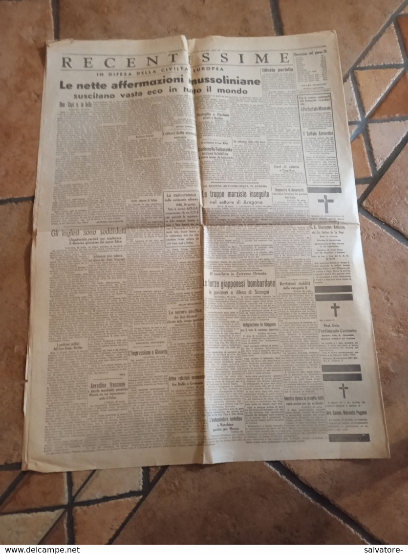 GIORNALE DI SICILIA 29 SETTEMBRE  1937 - Oorlog 1939-45