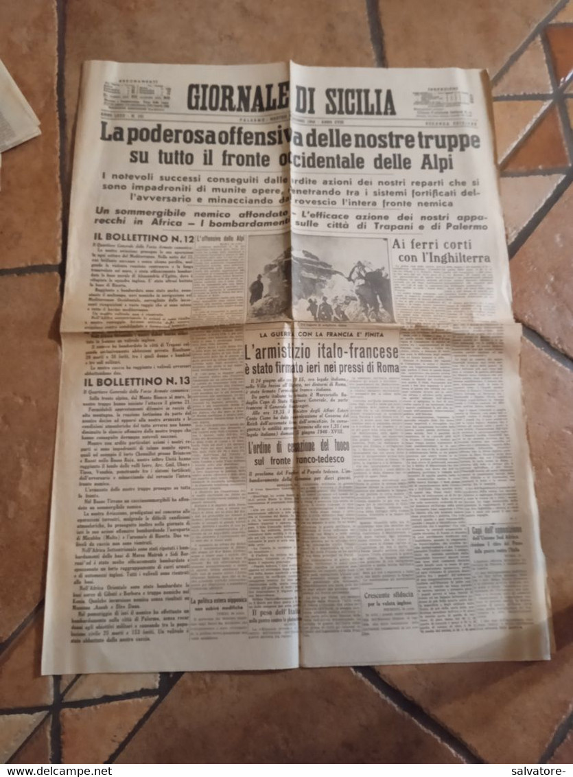 GIORNALE DI SICILIA 25 GIUGNO  1940 - Guerra 1939-45