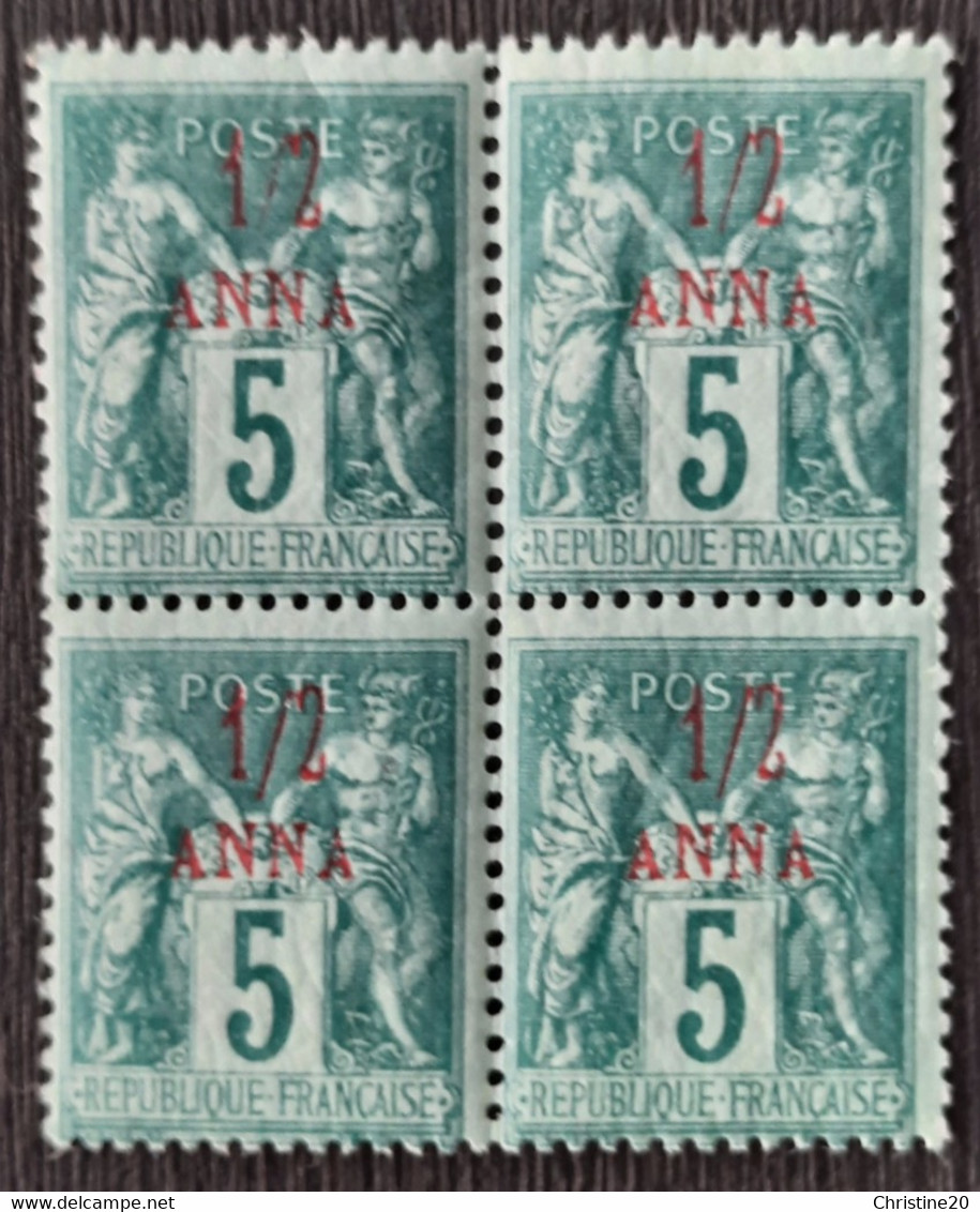 Zanzibar 1894/96  N°1a Surcharge Rouge En Bloc De 4 **TB Cote 240€ - Neufs