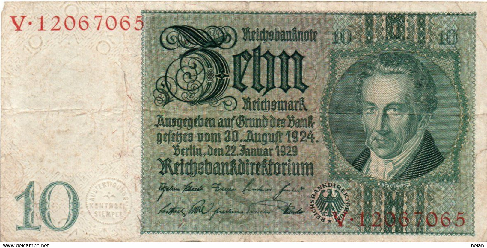 GERMANY- 10 REICHSMARK 1929 -   Wor:P-180a/1, Ros:R-173a - 10 Reichsmark