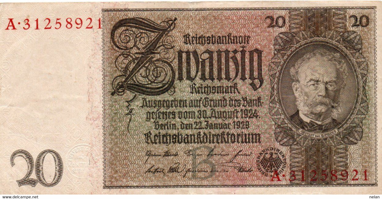 GERMANY- 20 REICHSMARK 1929  - P-181b   XF+ - 20 Reichsmark