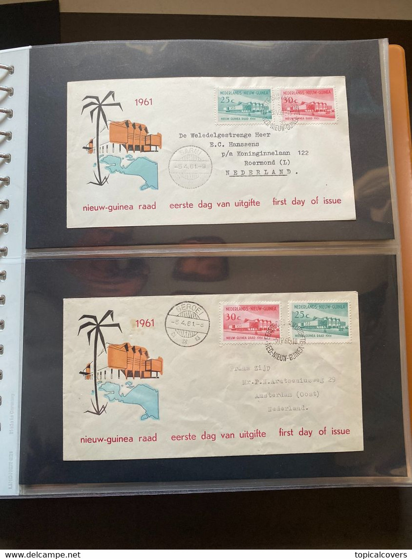NNG / Nederlands Nieuw Guinea Verzameling van ruim 350 FDC / 1e dag poststukken 1954 / 1962 - 4 albums / 108 scans
