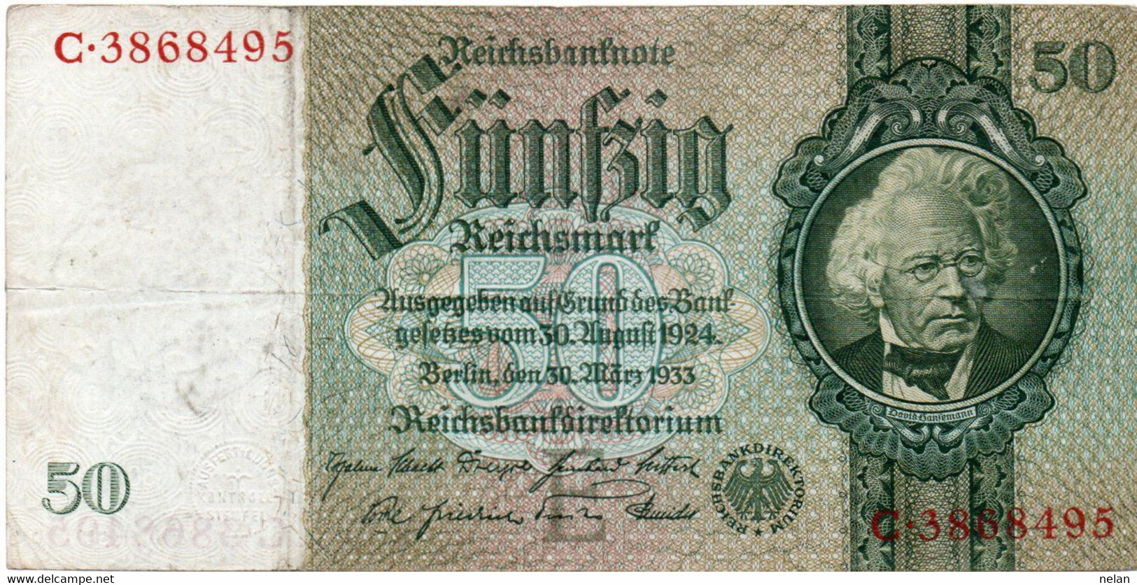 GERMANY- 50 REICHSMARK 1933  - P-182a1 Vf - 50 Reichsmark