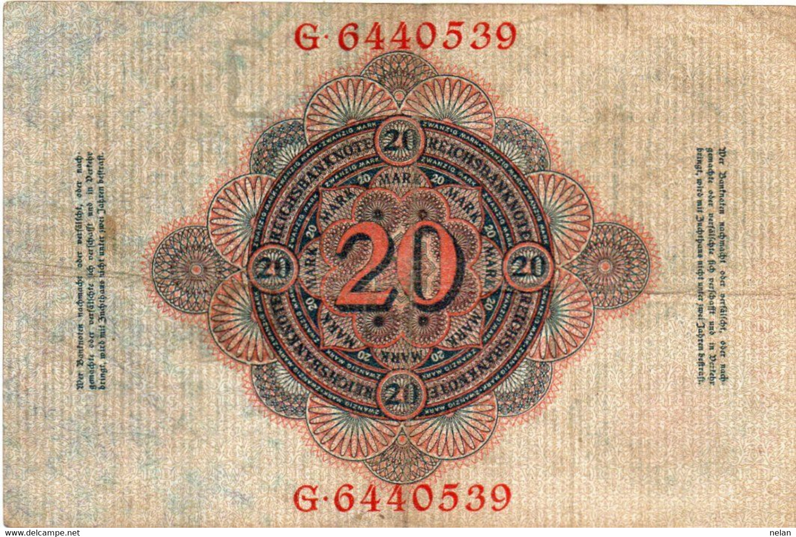 GERMANY- 20 MARK 1910  -P-40b, Ros:R-40b  - VF -LETERA   L - 20 Mark