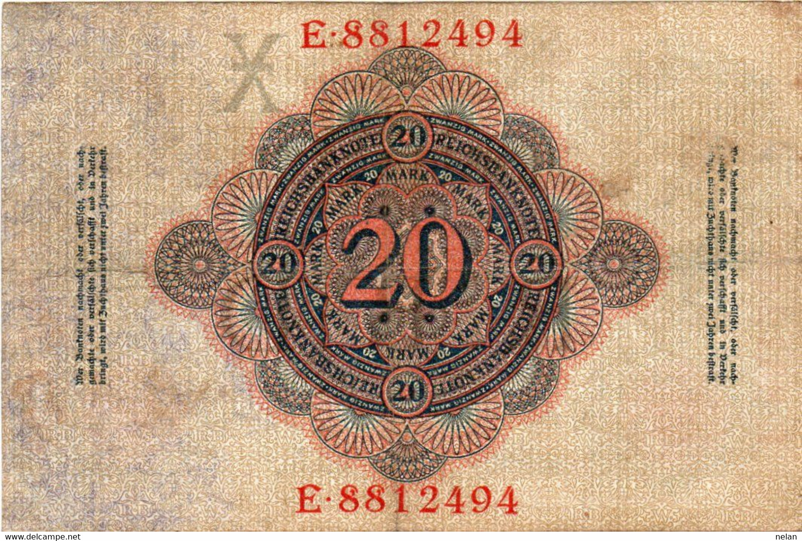 GERMANY- 20 MARK 1910  -P-40b, Ros:R-40b  - VF -LETERA   X - 20 Mark