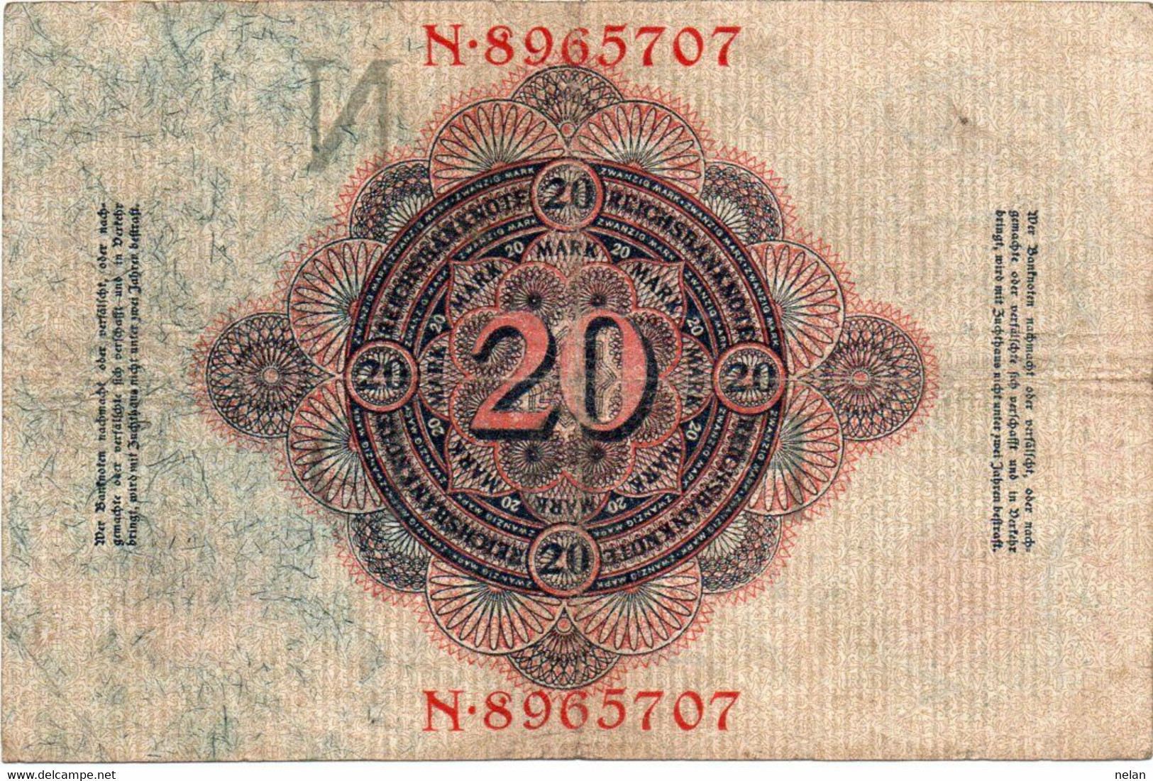 GERMANY- 20 MARK 1914  -P-46b - VF - LETERA   N - 20 Mark