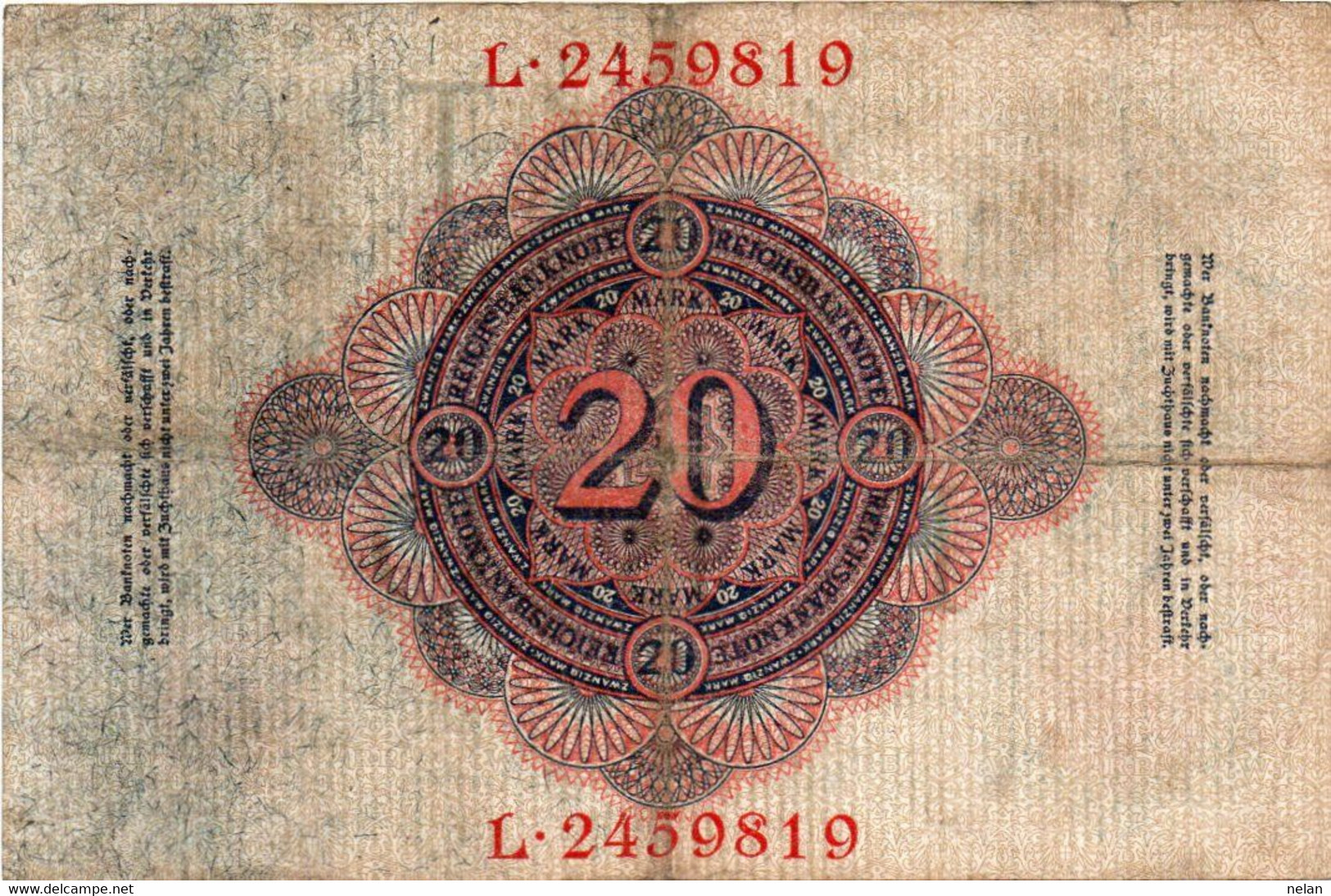 GERMANY- 20 MARK 1914  - P-46b - VF - LETERA   T - 20 Mark