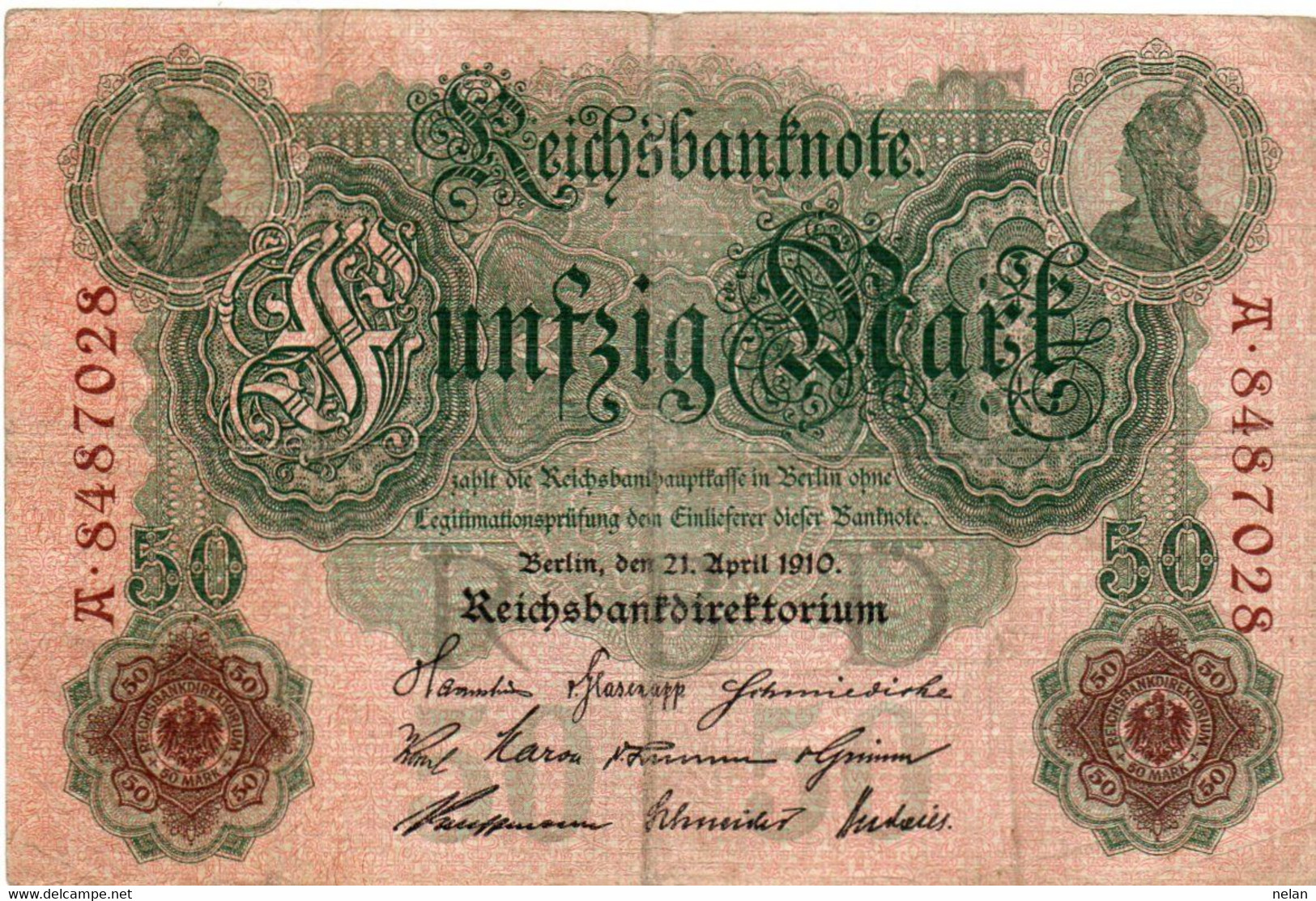 GERMANY- 50 MARK 1910   P-41, Ros:R-42   VF - LETERA  T - 50 Mark