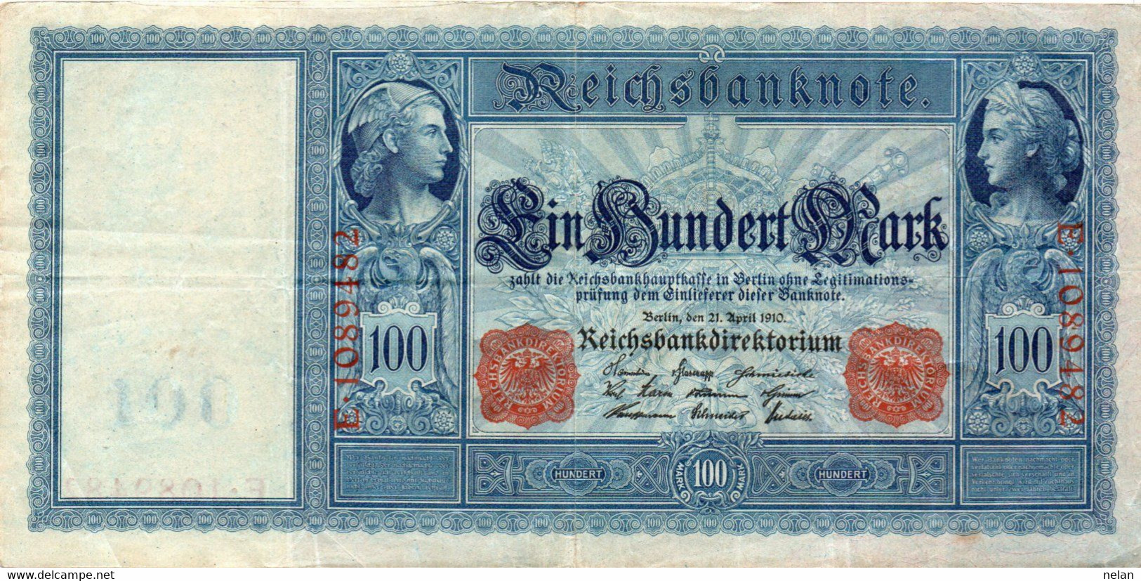 GERMANIA-100 MARK 1910  - P-42/2, Ros:R-43b -  VF++ - 100 Mark